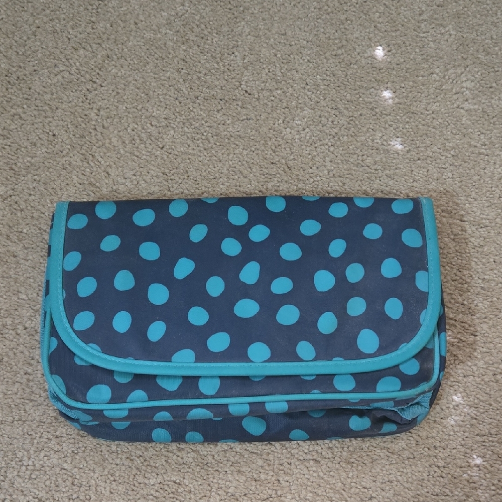 Thirty-One Blue Polka Dot Cosmetic Bag